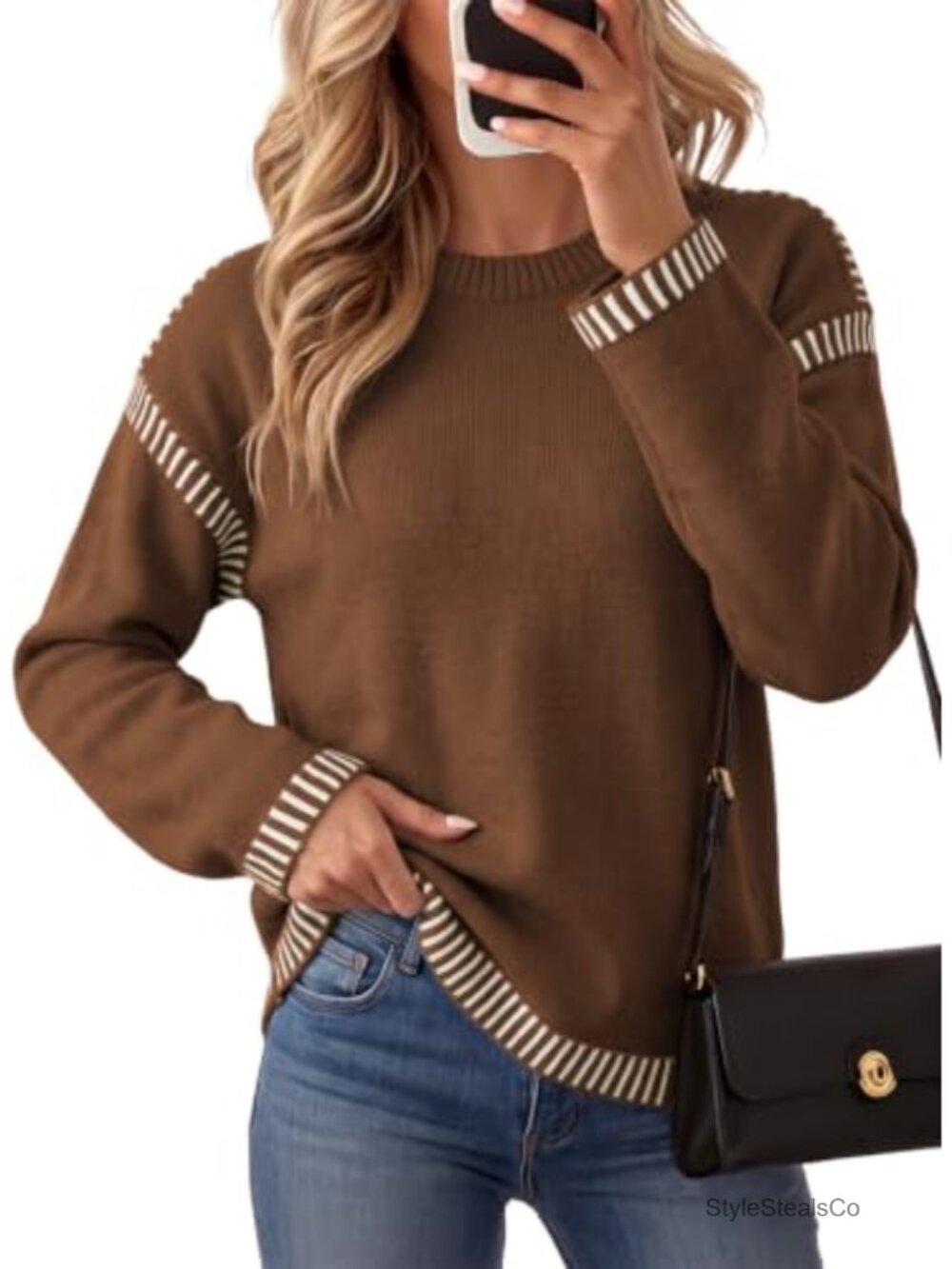 Womens Oversized Crewneck Cable Knit Pullover Sweater Long Sleeve Relaxed Fit